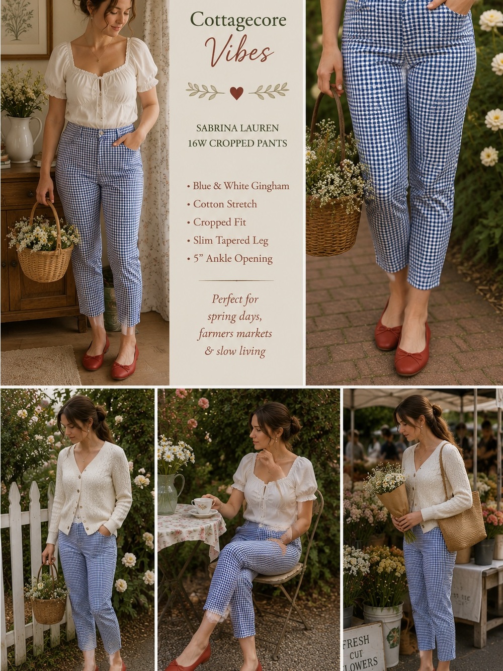 Blue Gingham Skinny Pants - Women